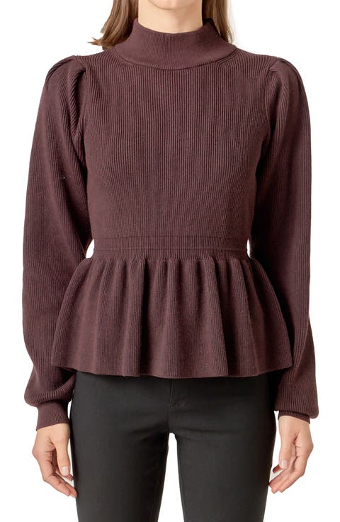 Mock Neck Peplum Rib Sweater