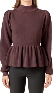 English Factory Mock Neck Peplum Rib Sweater