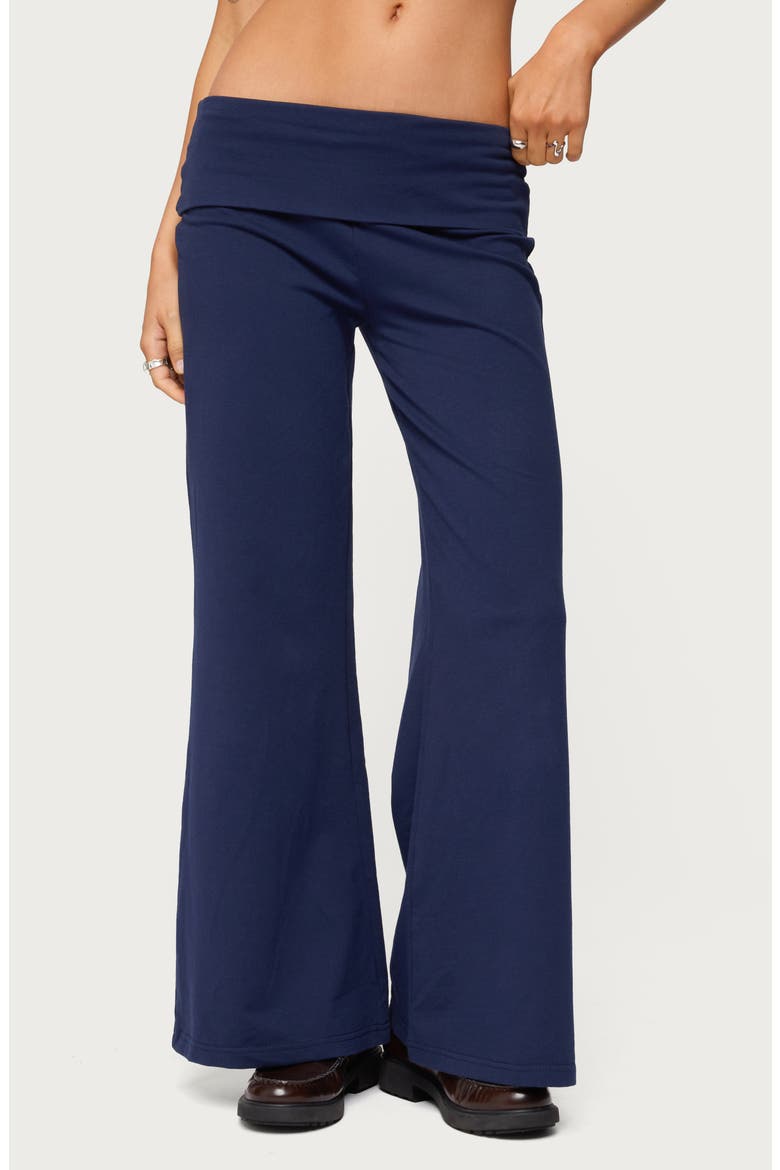 Wide Leg Foldover Pants, Main, color, NAVY