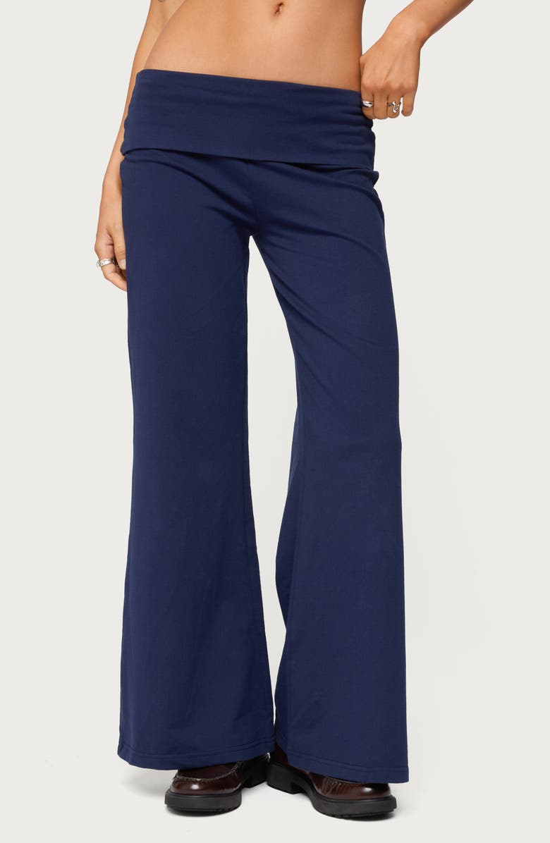 EDIKTED Wide Leg Foldover Pants, Main, color, Navy