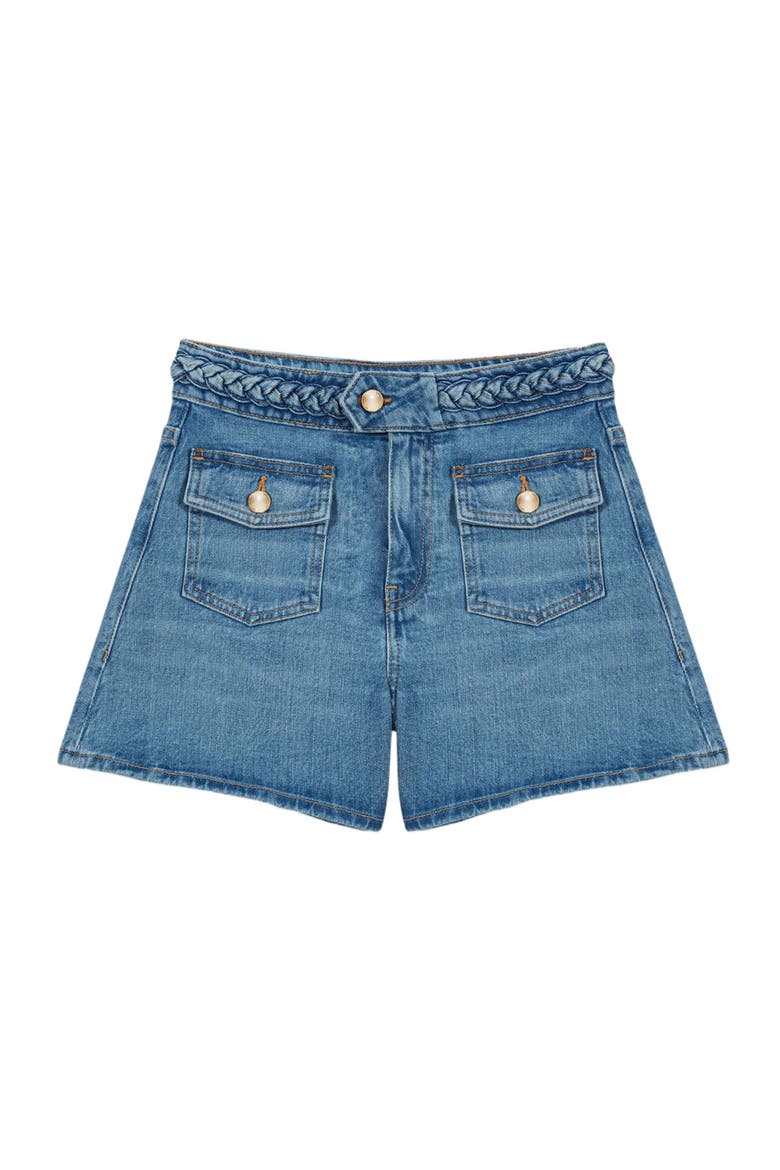 Braided denim shorts, Alternate, color, Blue