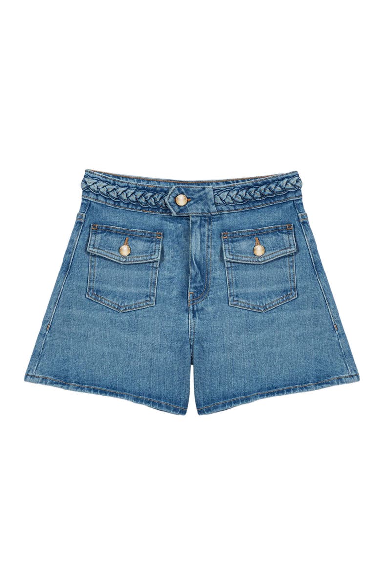maje Braided denim shorts, Alternate, color, Blue