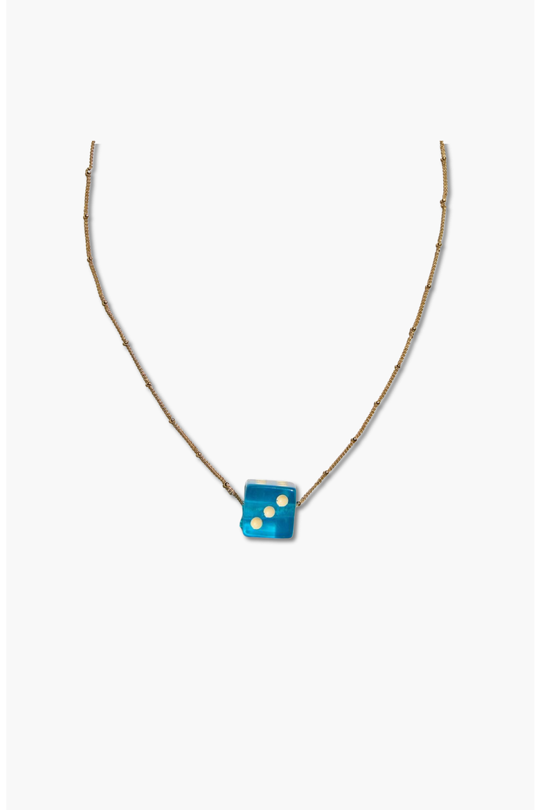 Dice Charm Necklace, Main, color, Aqua Blue / Silver