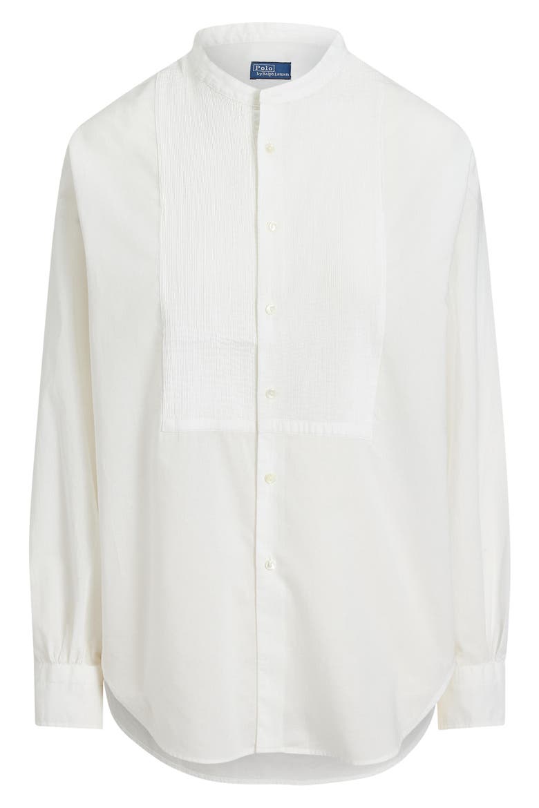 Pintuck Band Collar Cotton Button-Up Shirt, Alternate, color, WHITE