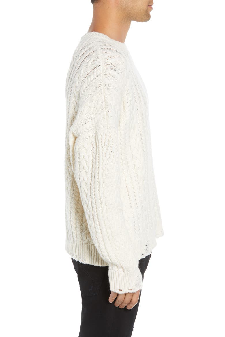 Oversize Distressed Wool Blend Sweater, Alternate, color, BEIGE/ WHITE