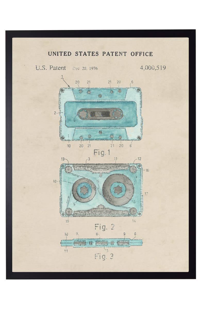 Antique Curiosities Cassette Tape Patent in Black Frame, Main, color, NO COLOR