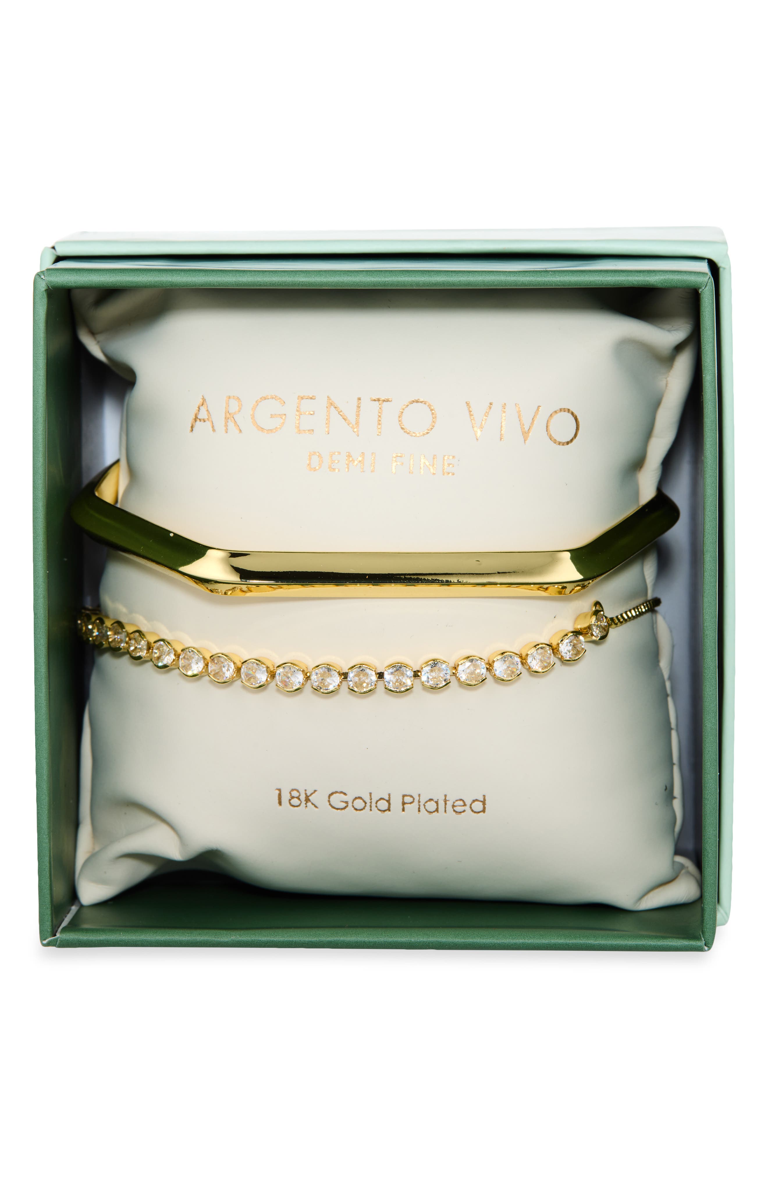 ARGENTO VIVO Set of 2 Geometric Bangle & Cubic Zirconia Tennis Bracelets
