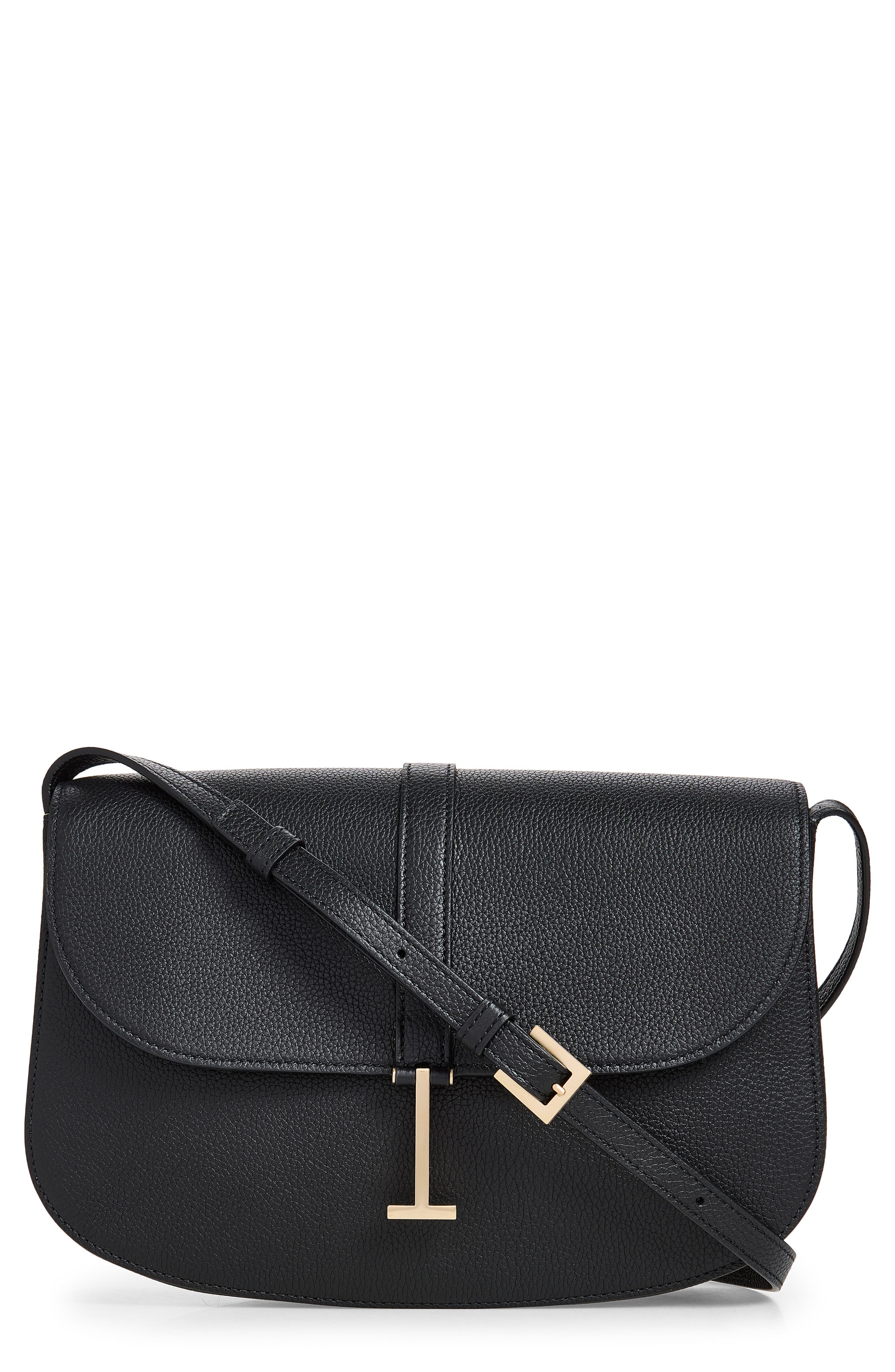 Medium Leather Crossbody Bag, Main, color, BLACK