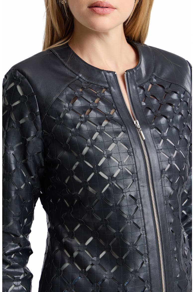 Laser-Cut Faux Leather Jacket, Alternate, color, BLACK