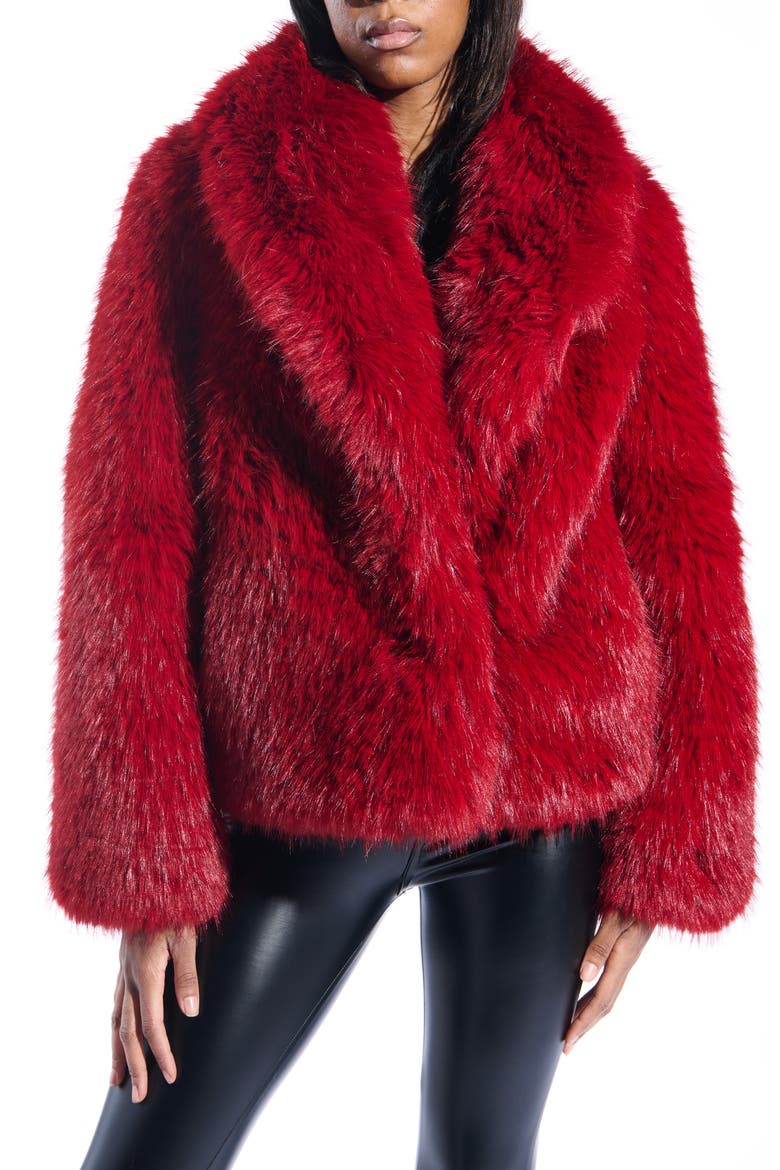 Simona Faux Fur Coat, Main, color, RED