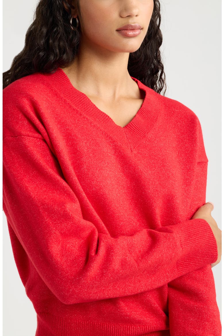 V-Neck Sweater, Alternate, color, RED SALSA