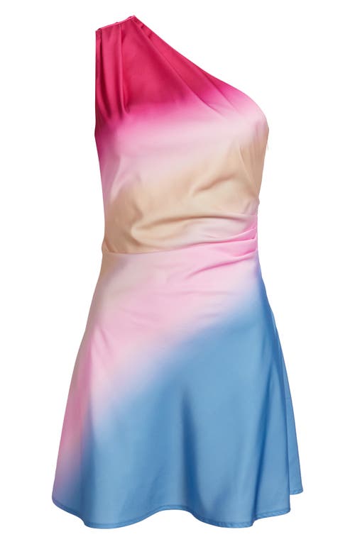 Rare London Blur Print One-shoulder Cocktail Minidress In Blue Multi