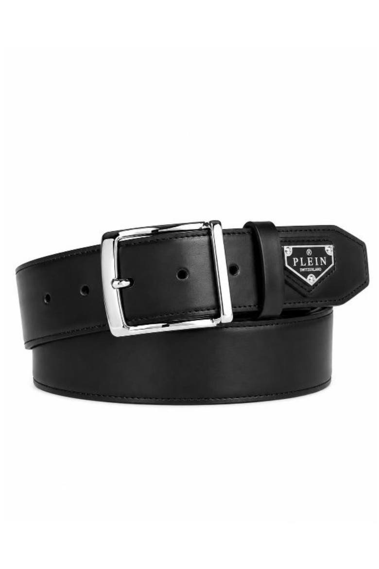 Leather Belt Triangle Men, Main, color, black/nickel
