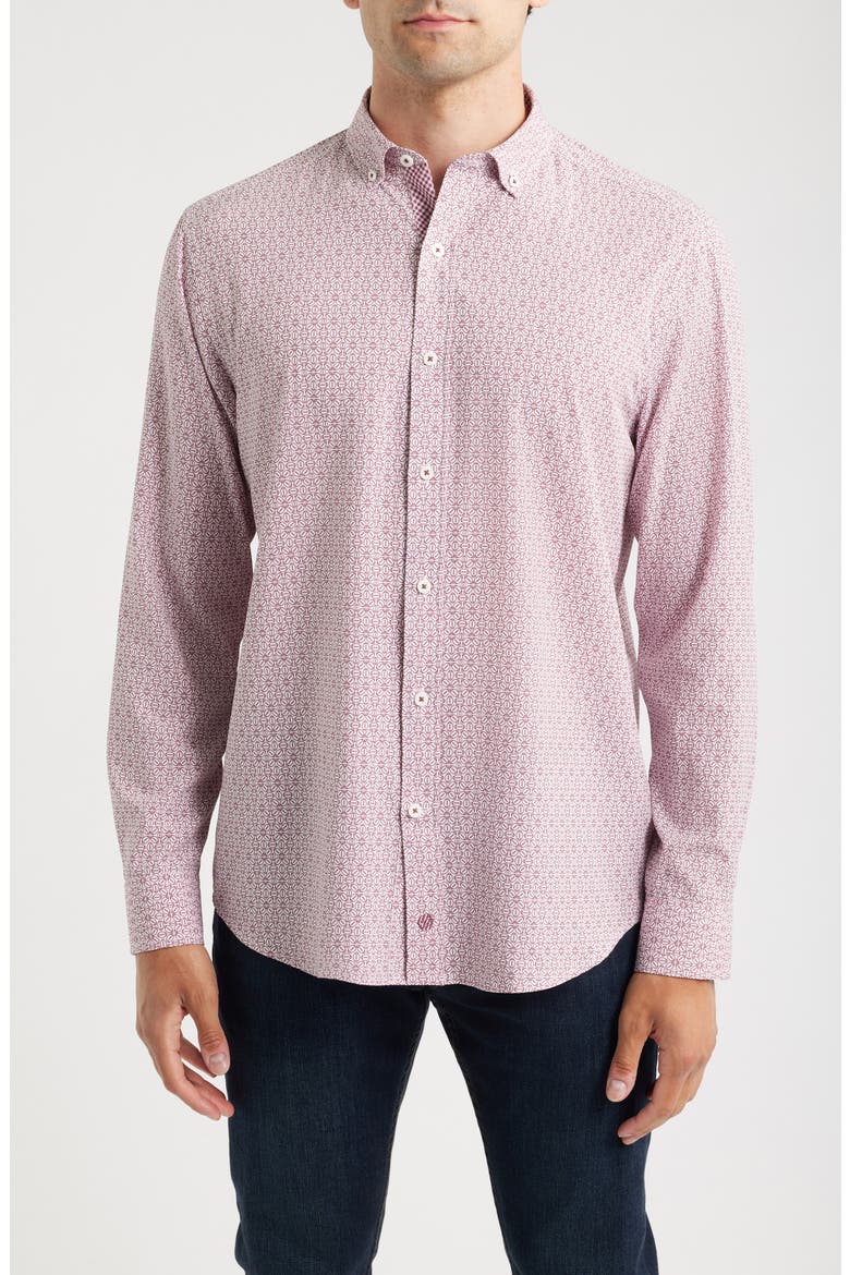 XC+™ Football Print Performance Button-Down Shirt, Main, color, BURGUNDY