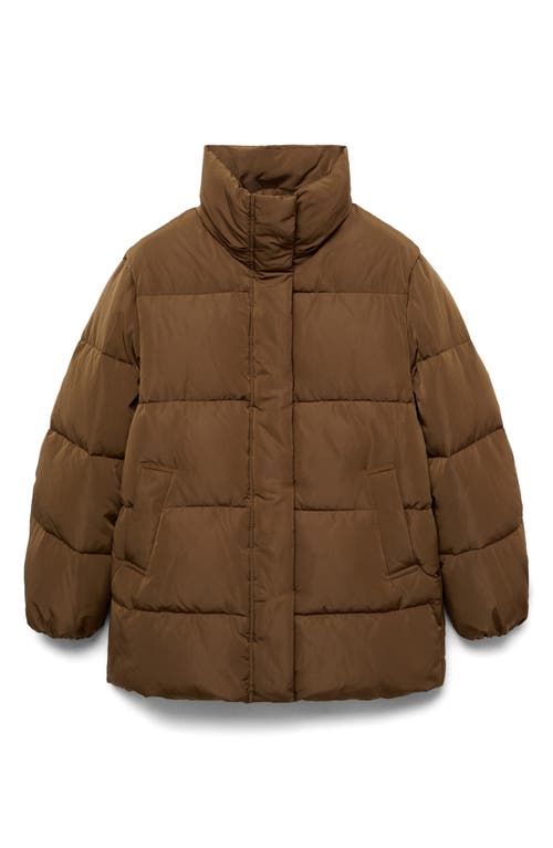 Mango Women's Hood Quilted Coat In Medium Brown