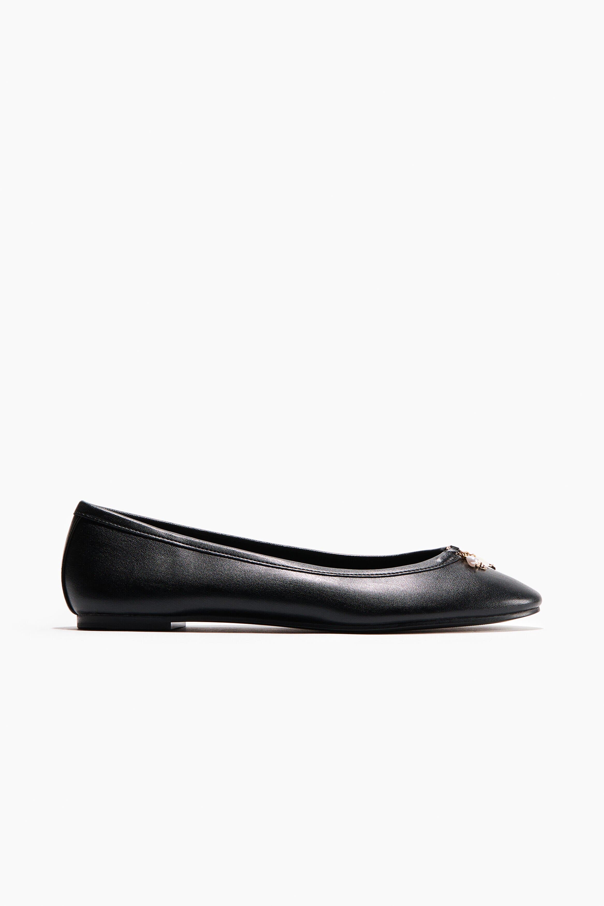 H&M Charm-detail Ballet Flats, Alternate, color, Black