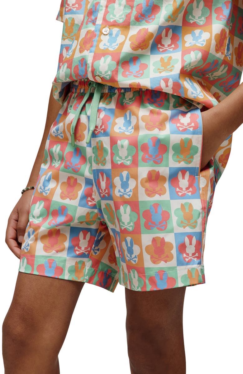 Psycho Bunny Kids' Aiden Bunny Print Swim Trunks, Alternate, color, Pristine