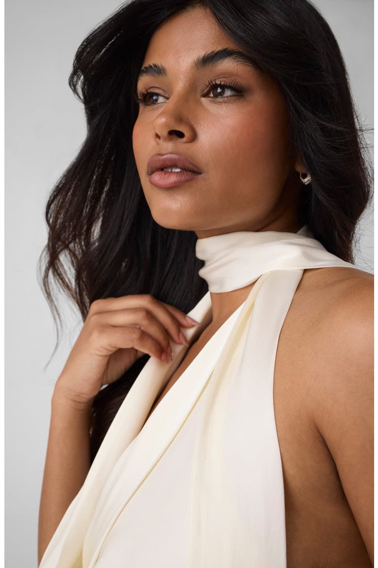 Scarf Neck Silk Blend Satin Top, Alternate, color, MILK