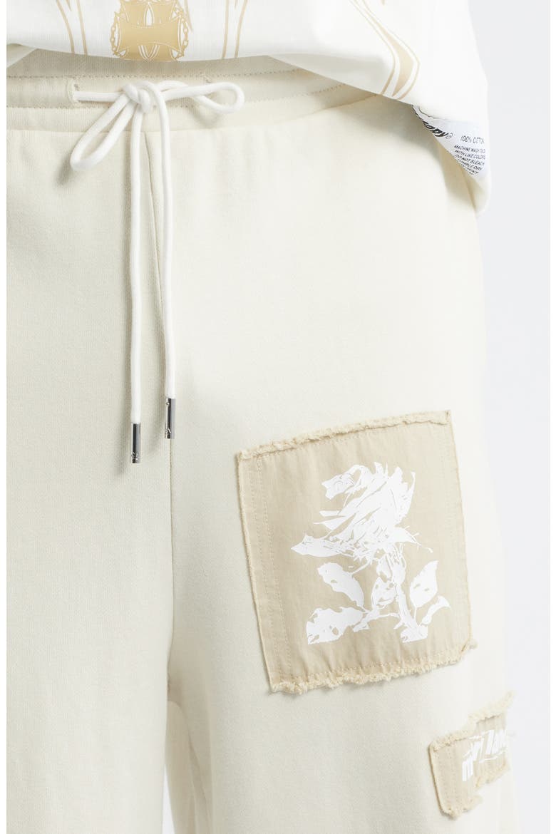 Patch Flyer Drawstring Sweatpants, Alternate, color, CREAM