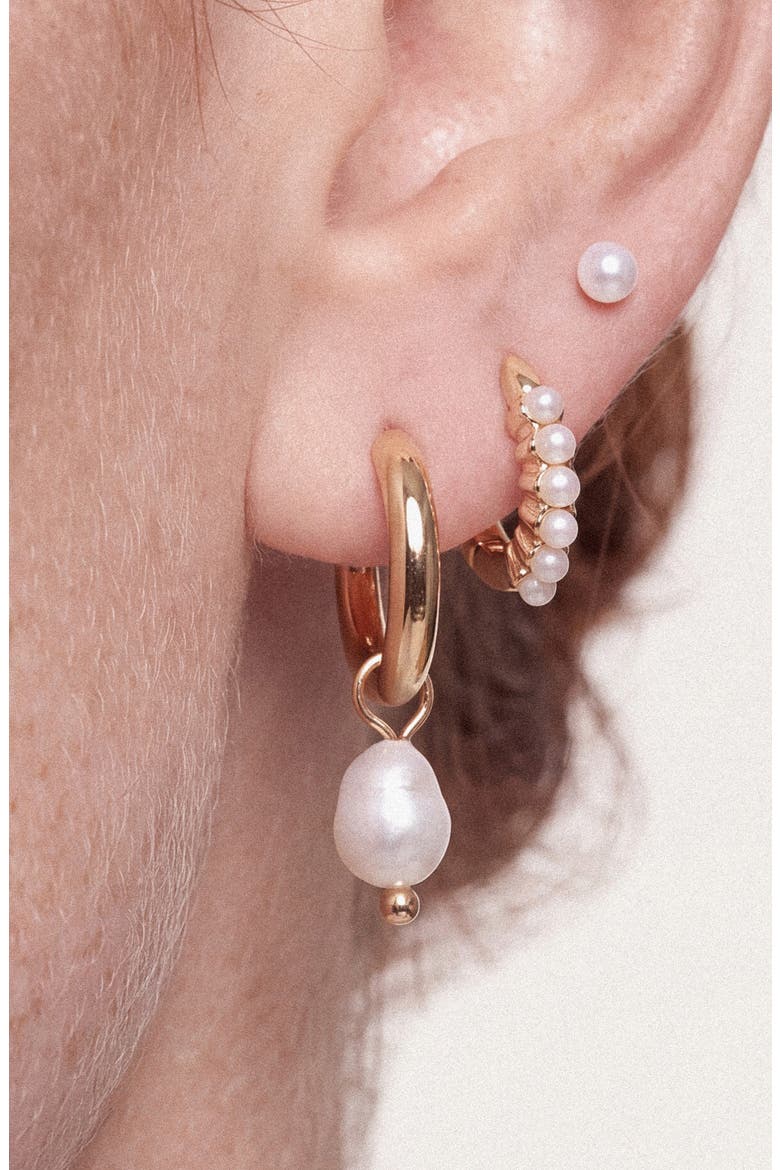 Ultimate Set of 3 Pairs Imitation Pearl Earrings, Alternate, color, GOLD