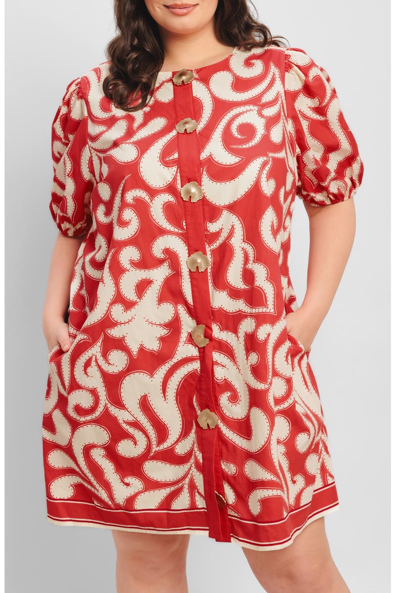 Print Cotton Minidress, Alternate, color, RED/ IVORY