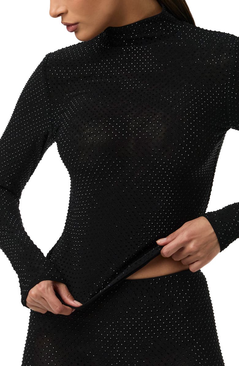 Naked Wardrobe Rhinestone Long Sleeve Top, Alternate, color, Black