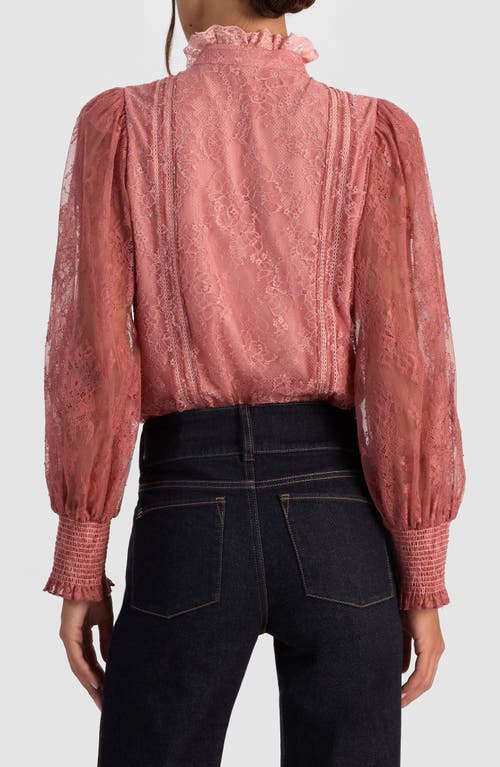Alice And Olivia Alice + Olivia Eugenia Lace High Neck Button-up Shirt In Pink