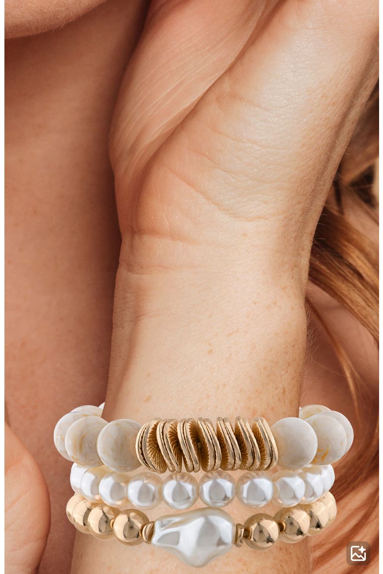 Set of 3 Beaded Stretch Bracelet (Nordstrom Exclusive), Alternate, color, NATURAL/ WHITE/ GOLD