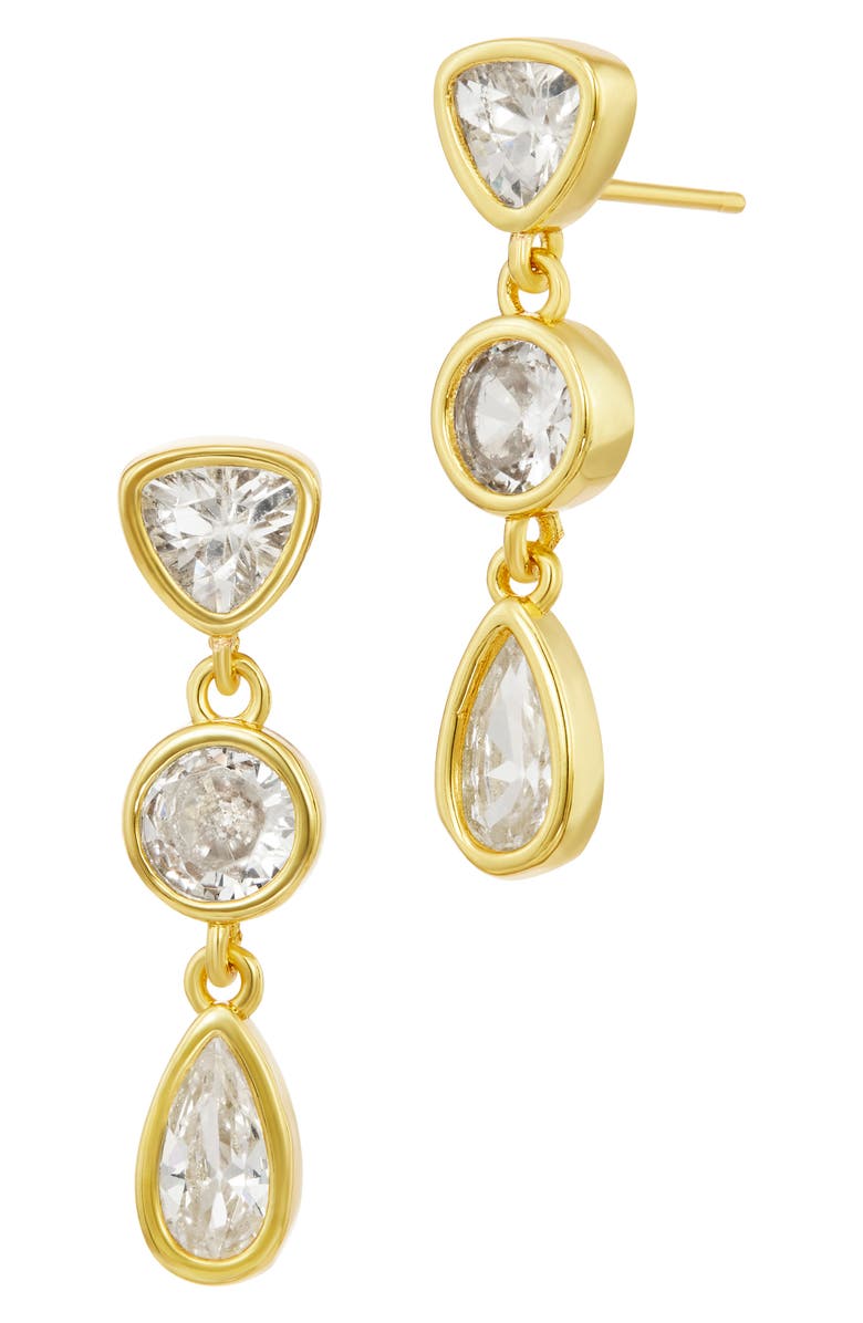SAVVY CIE JEWELS Bezel Cubic Zirconia Drop Earrings, Main, color, Yellow