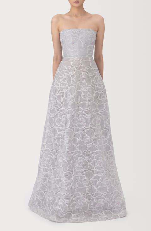 Yvonne Floral Embroidered Strapless Gown