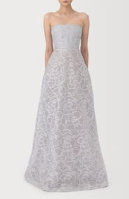 SAU LEE Yvonne Floral Embroidered Strapless Gown