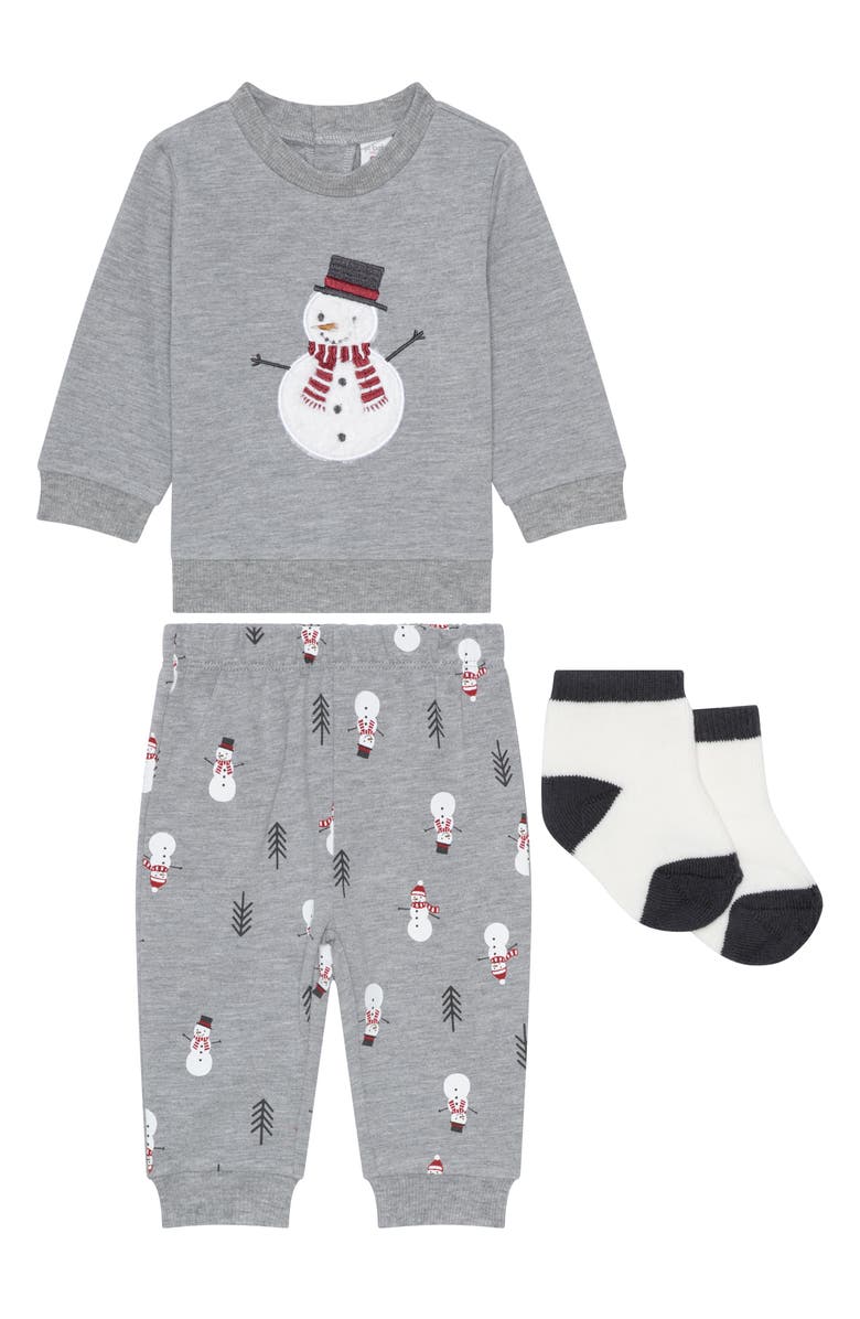 PL Baby by Petit Lem Snowman Sweatshirt, Joggers & Socks Set, Main, color, Snowman