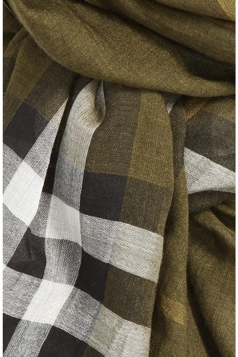 Giant Check Print Wool & Silk Scarf, Alternate, color, OLIVE GREEN