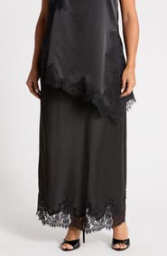 Renee C Lace Hem Satin Maxi Skirt