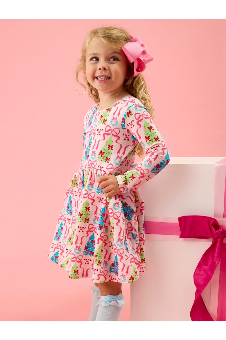 Knit Long Sleeve Twirl Dress (little Kid)), Alternate, color, Merry & Bright Bows