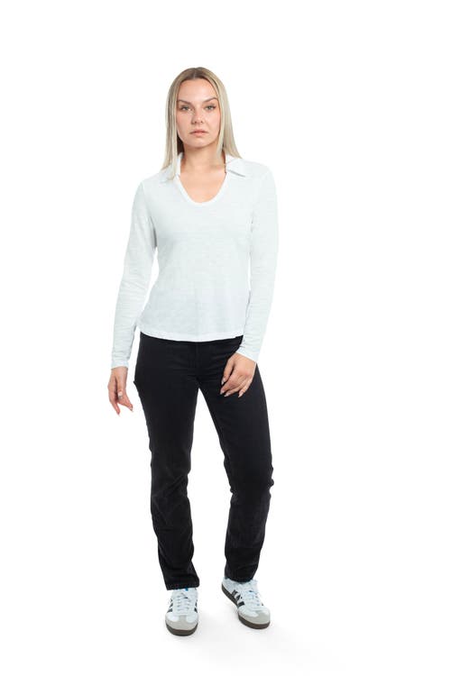 Wilt Clothing Scoop Neck Long Sleeve Polo Tee With Round Hem In Green