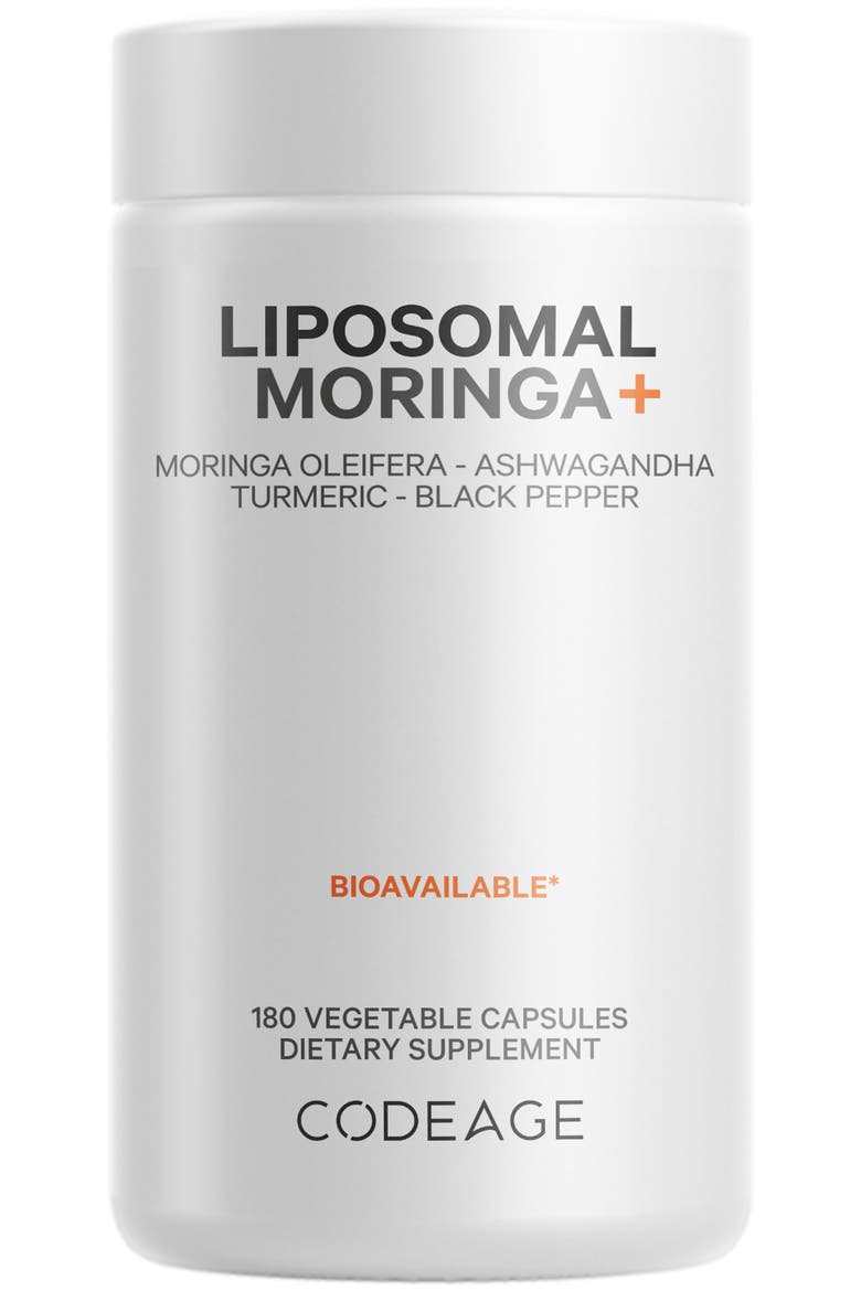 Liposomal Moringa + Turmeric & Ashwagandha Supplement, Main, color, White