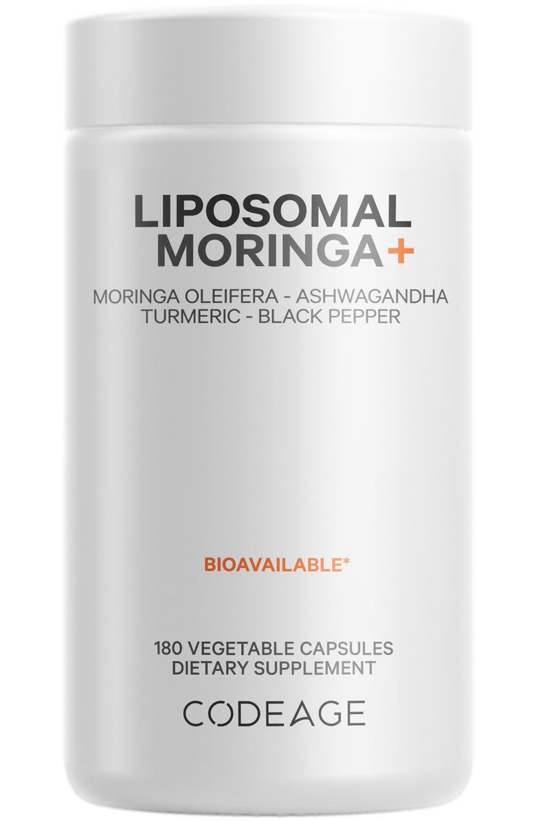 Codeage Liposomal Moringa + Turmeric & Ashwagandha Supplement, Main, color, White