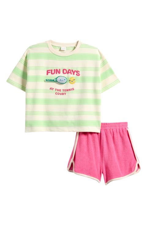 Kids' Fun Days Tennis Cotton Graphic T-Shirt & Terry Shorts Set (Little Kid)