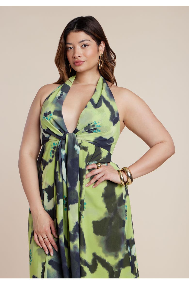 Tie Detail Halter Maxi Dress, Alternate, color, GREEN PETUNIA