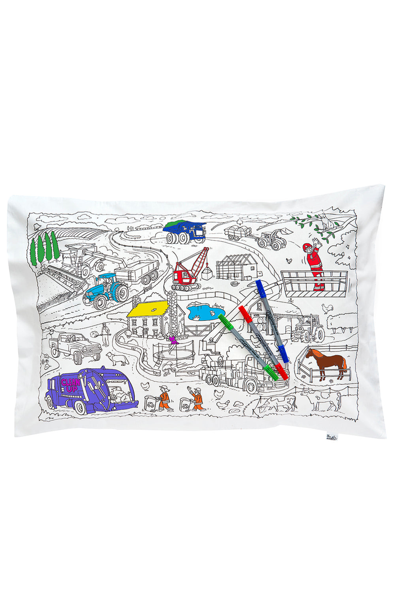 Eat Sleep Doodle Color Your Own Pillowcase Farmyard, Main, color, White