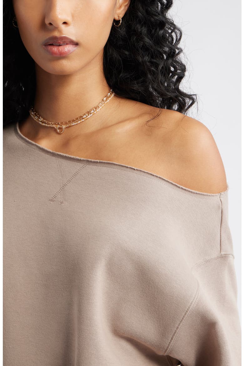Fleece Off the Shoulder Sweatshirt, Alternate, color, GREY FUNGI