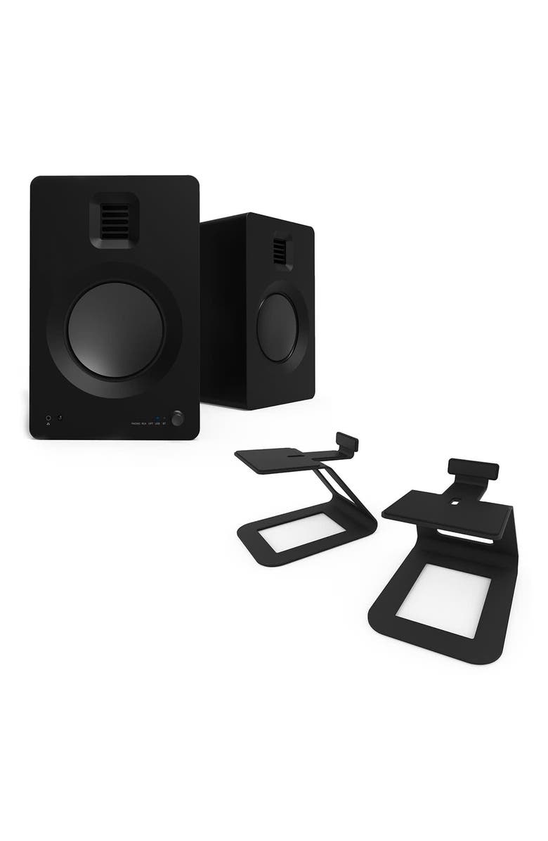 Kanto TUK Premium Powered Speakers with SE6 Elevated Desktop Speaker Stands, Alternate, color, Black