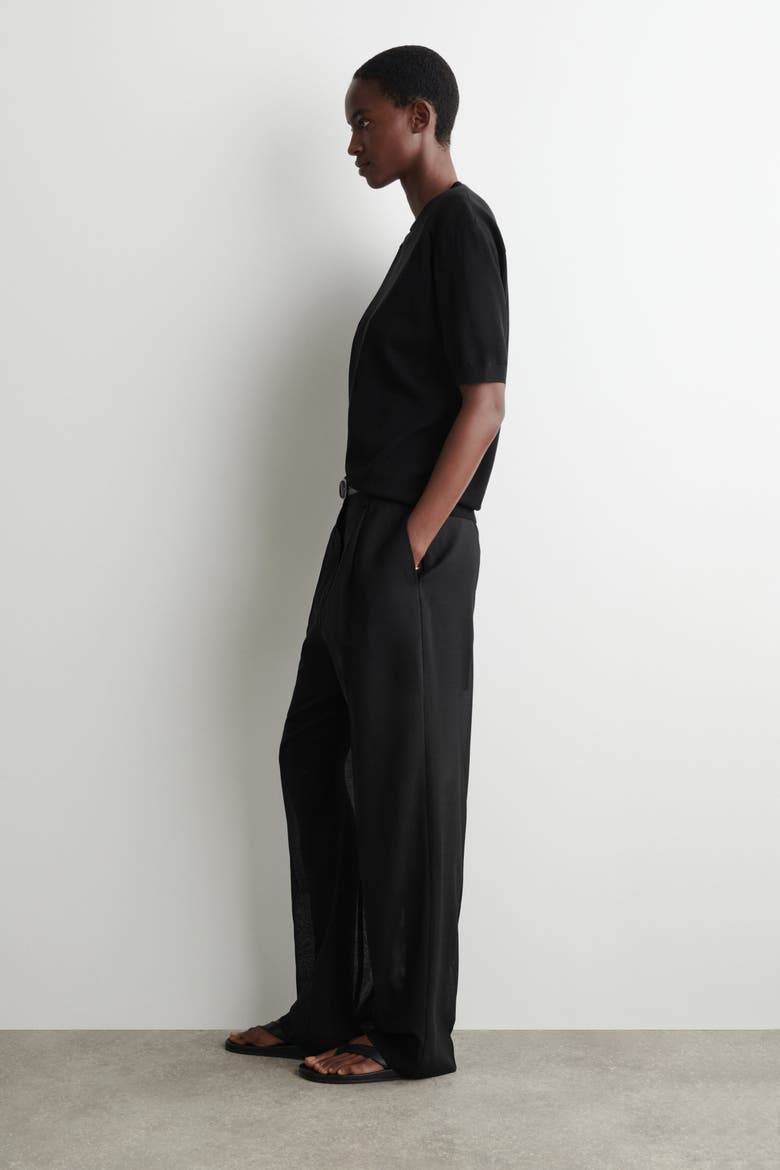 Sculpted Silk-cotton T-shirt, Alternate, color, BLACK