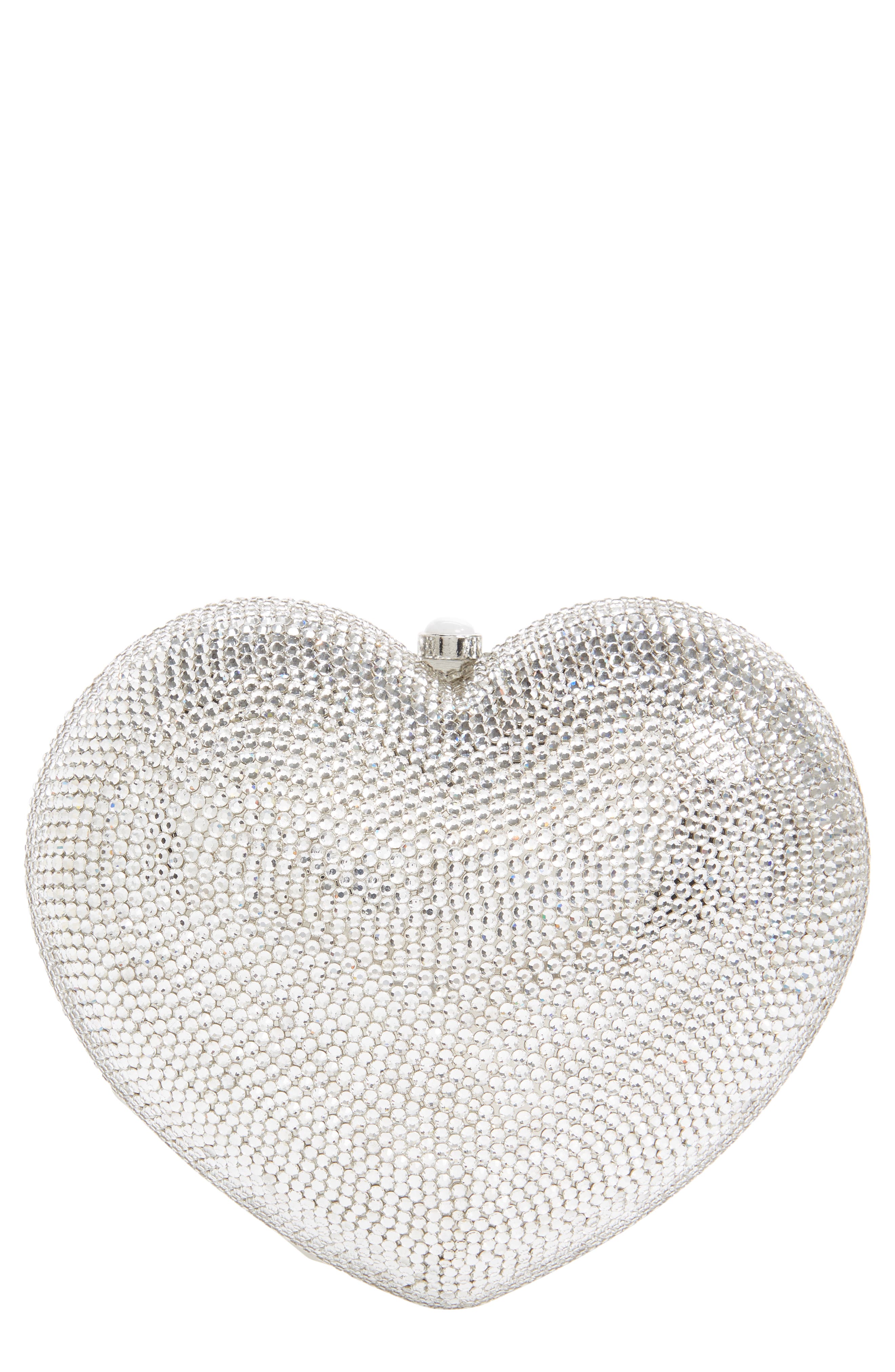 JUDITH LEIBER COUTURE Lamour Petite Coeur Heart Clutch, Main, color, Silver Rhine