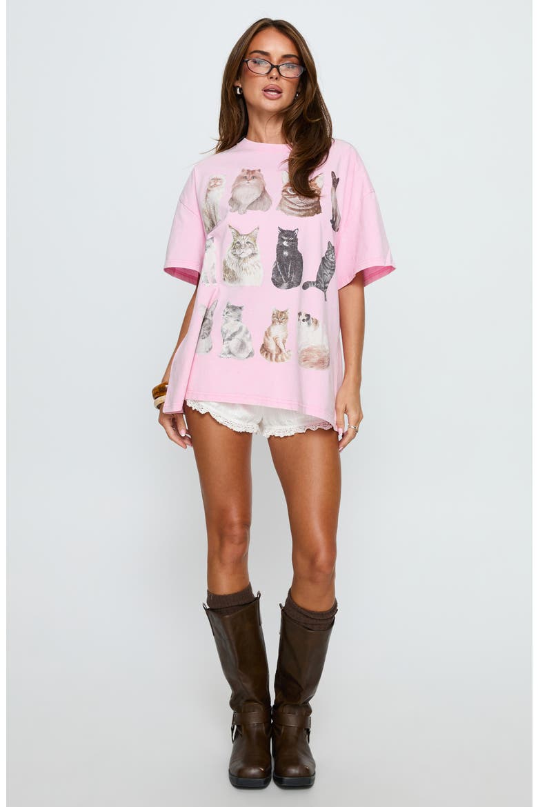 Feline Companions Graphic Oversized T-Shirt, Alternate, color, PINK