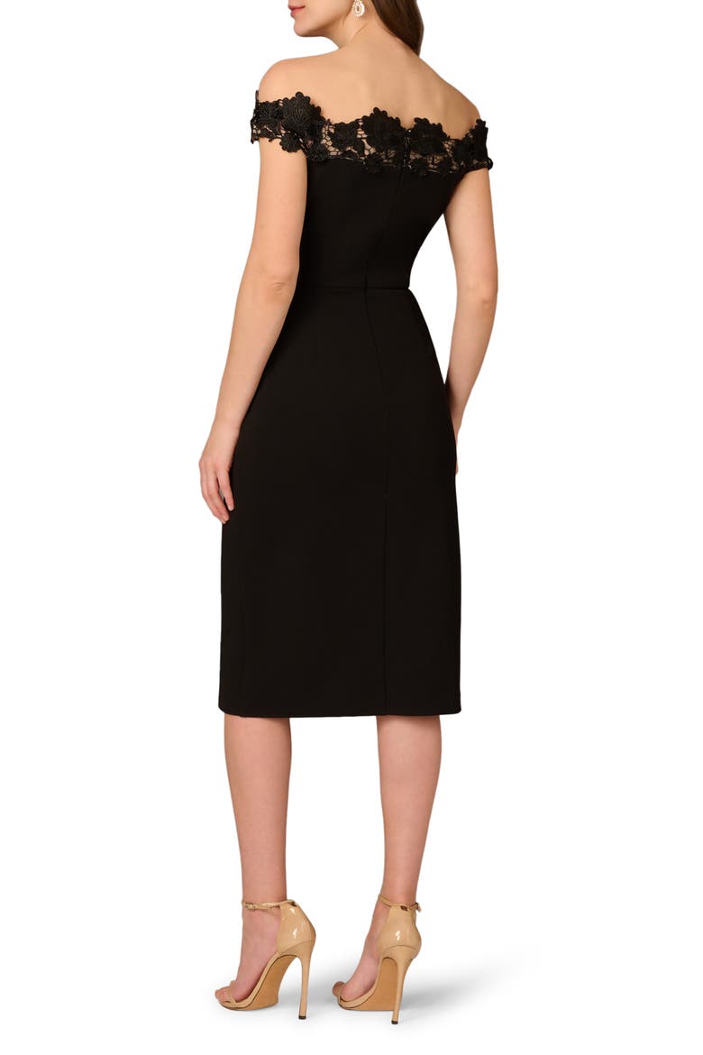 Lace Off the Shoulder Crepe Dress, Alternate, color, BLACK