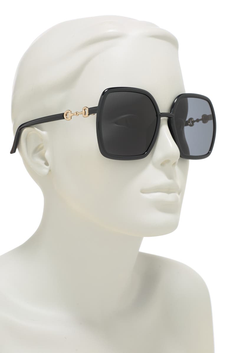 Gucci 58mm Square Rectangle Sunglasses, Alternate, color, Black Black Grey