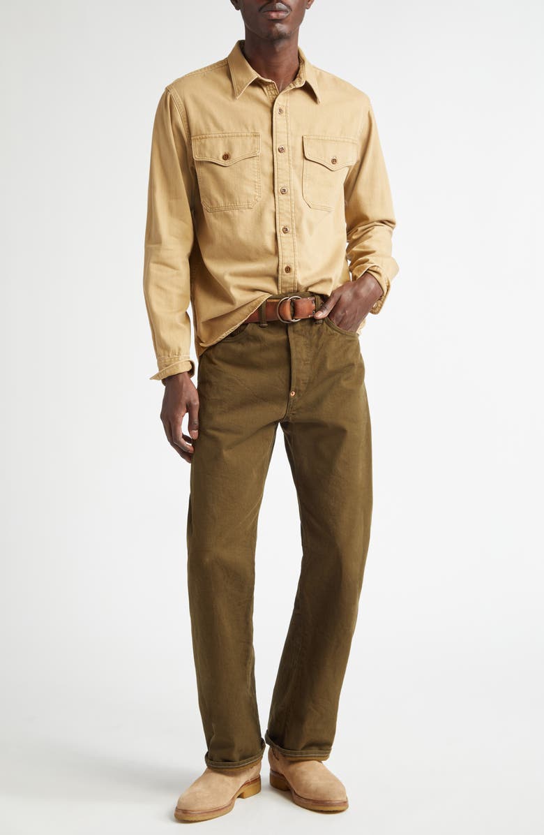 Double RL Selvedge Cotton Jeans, Alternate, color, Olive Rinse