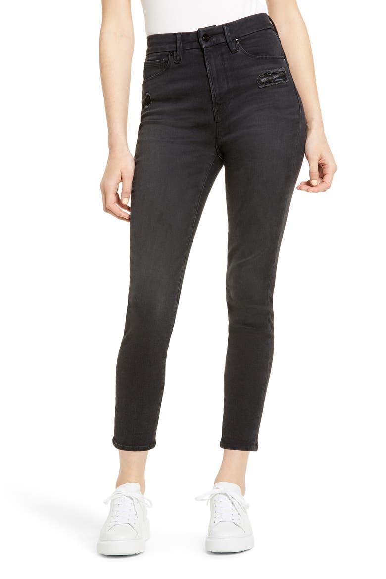 Good Waist Ripped High Waist Crop Jeans, Main, color, BLACK113